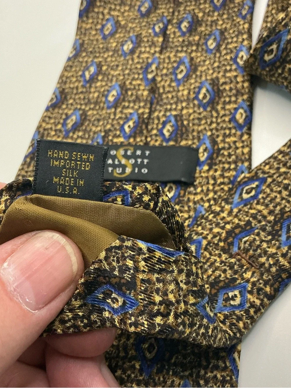 Robert Talbott Studio Brown Tie with Blue Diamond Motif